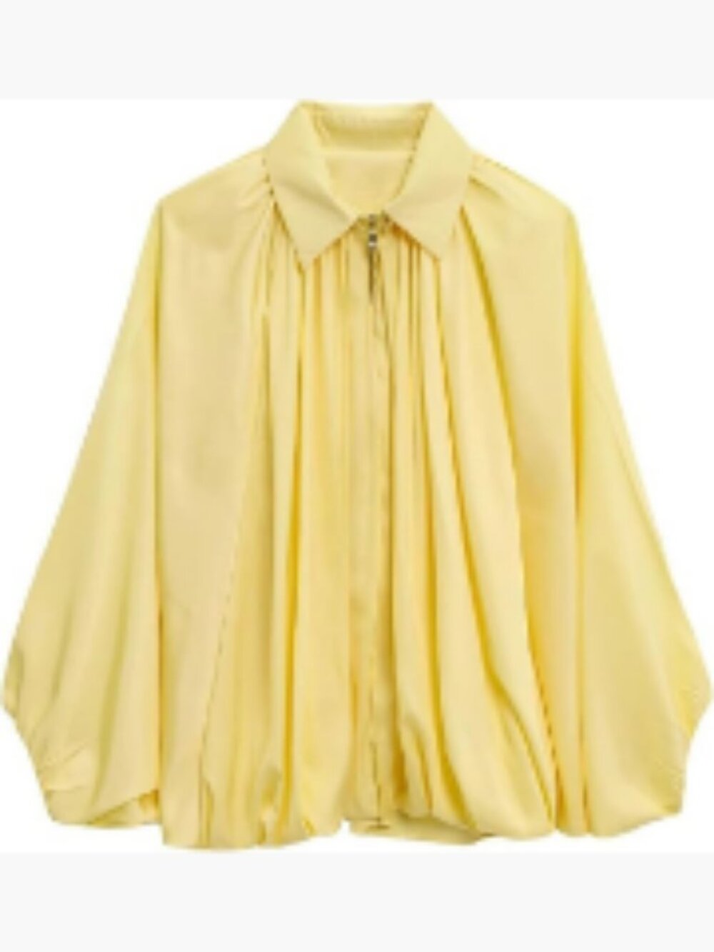 Polyester Puffed Bomber Jacket with Batwing Sleeves and Lapel Collar